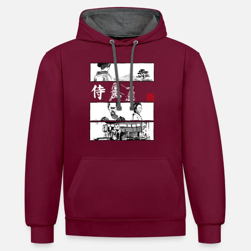 Manga Samurai - Contrast hoodie - burgundy/charcoal