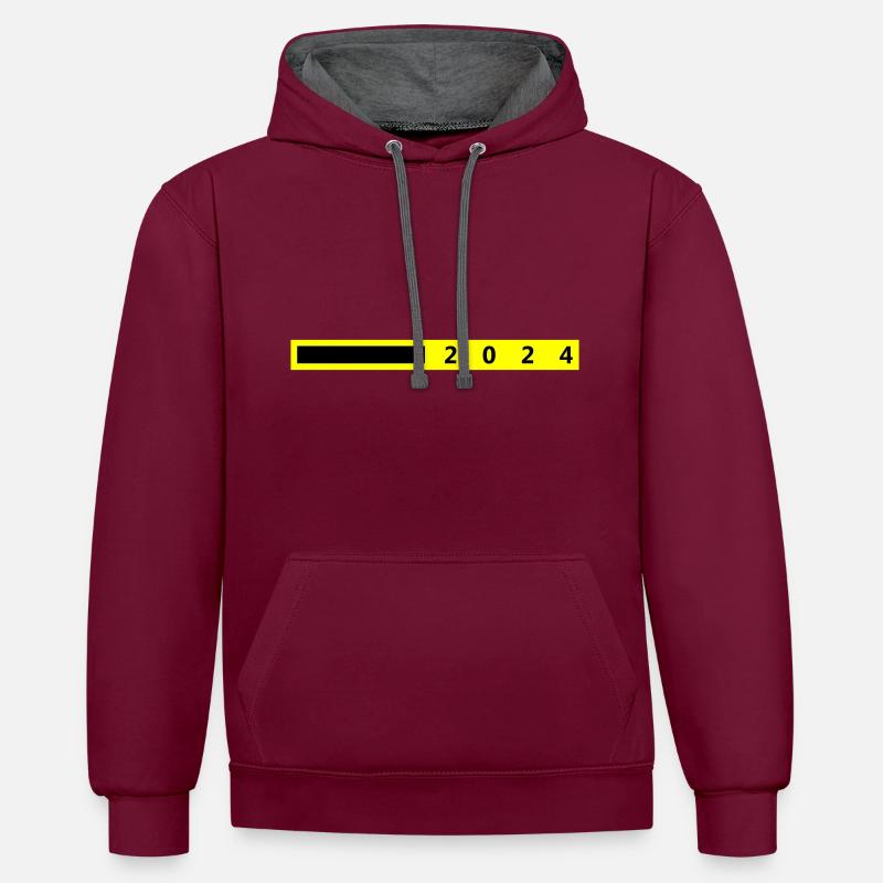 Année 2024 - Sweat à capuche contrasté - bordeaux/anthracite