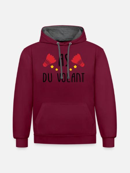 Badminton : As du volant ! - Sweat à capuche contrasté - bordeaux/anthracite