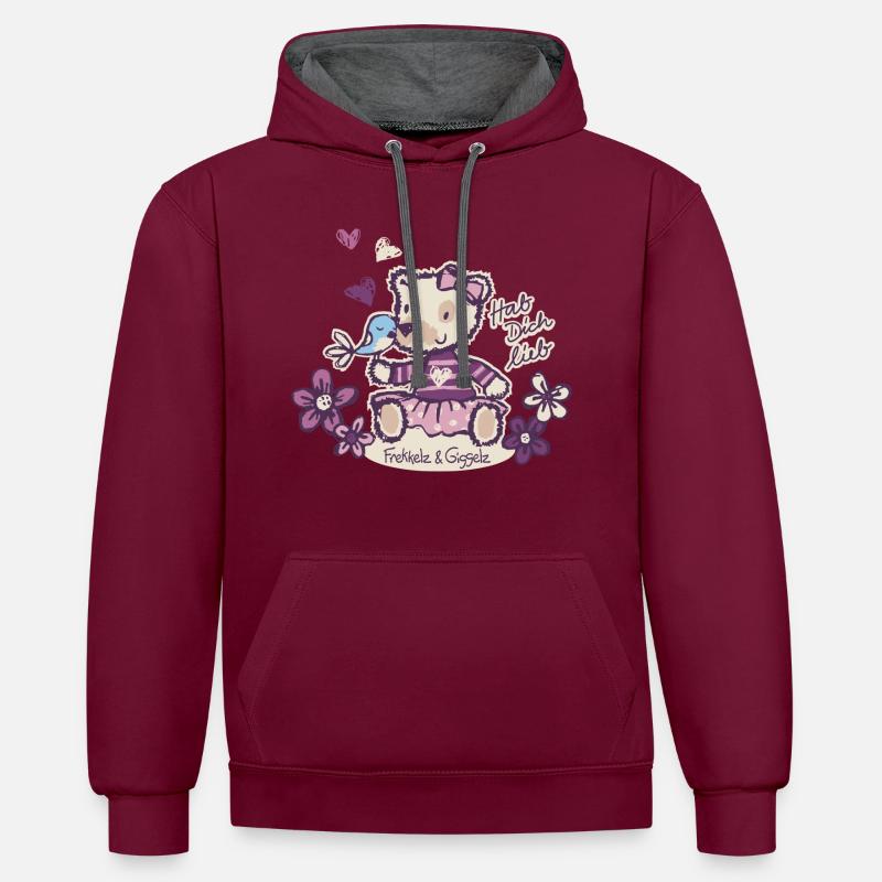 Je t’aime, mon ami - Sweat à capuche contrasté - bordeaux/anthracite