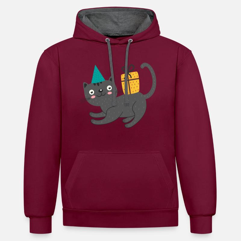 Chat avec cadeau - Sweat à capuche contrasté - bordeaux/anthracite