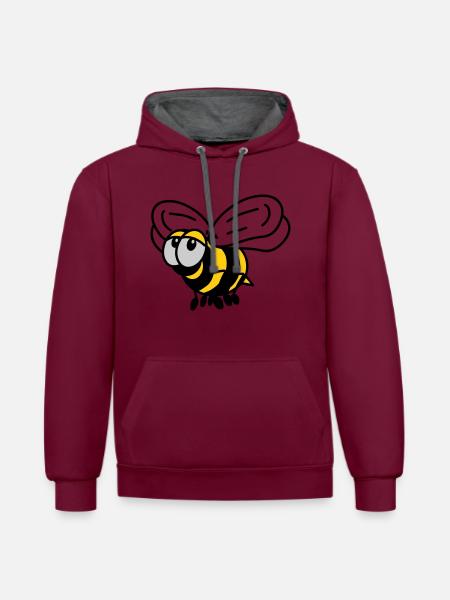 Biene - Kontrast-Hoodie - Weinrot/Anthrazit