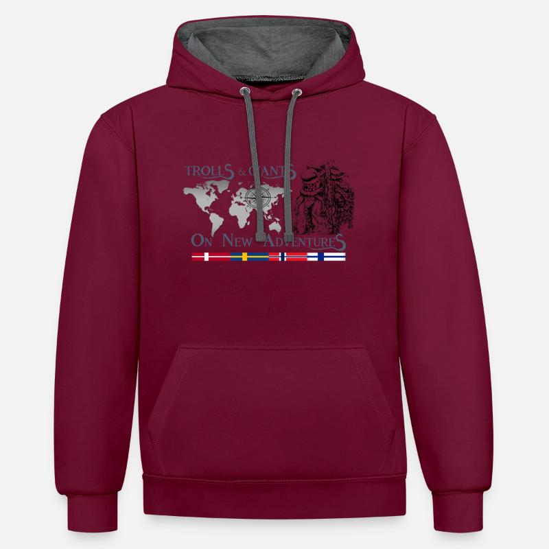 Trolls 2 GRA FRONT - Sweat à capuche contrasté - bordeaux/anthracite