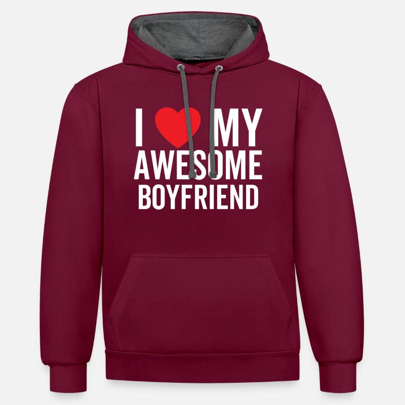 J’aime mon copain génial - Sweat à capuche contrasté - bordeaux/anthracite