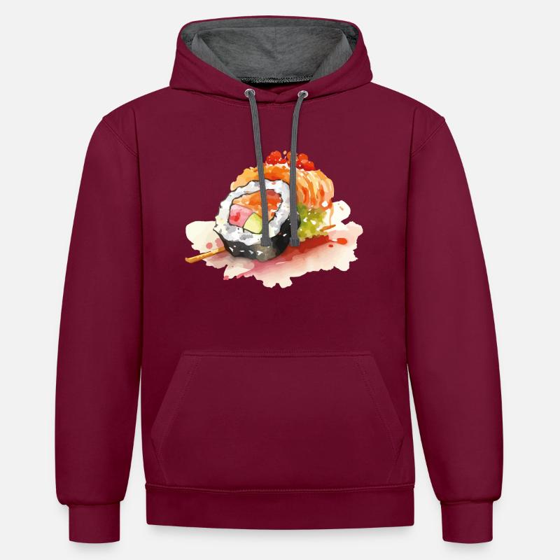 Sushi - Sweat à capuche contrasté - bordeaux/anthracite