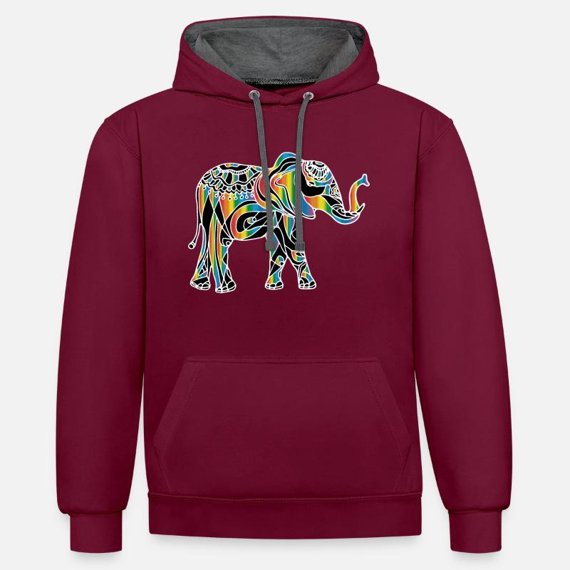 Éléphant heureusement - Sweat à capuche contrasté - bordeaux/anthracite