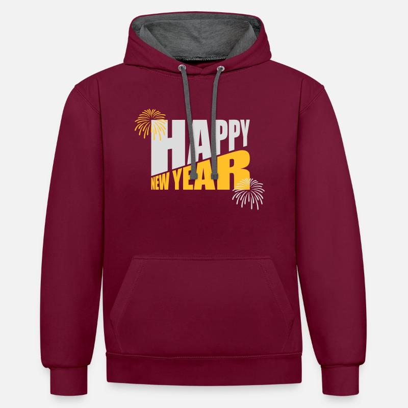 Citation Bonne année - Sweat à capuche contrasté - bordeaux/anthracite