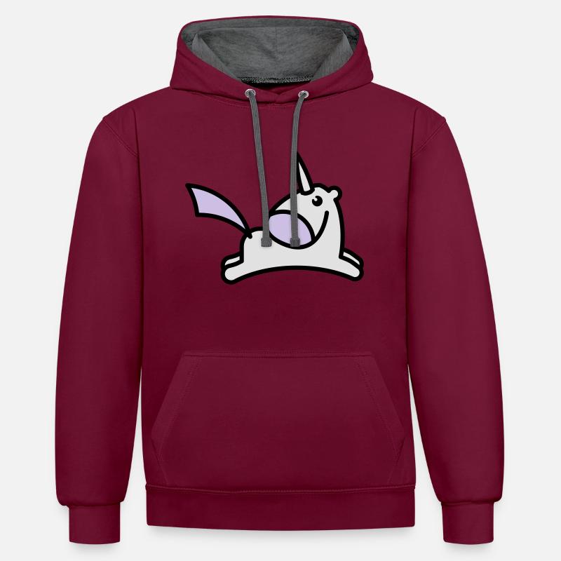 springendes Süßes Einhorn - Kontrast-Hoodie - Weinrot/Anthrazit