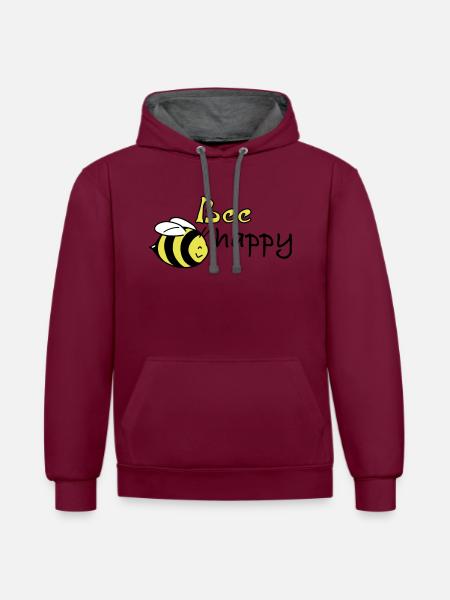bee happy - Contrast hoodie - burgundy/charcoal