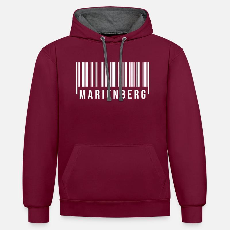 Erzgebirge Strichcode Marienberg - Kontrast-Hoodie - Weinrot/Anthrazit
