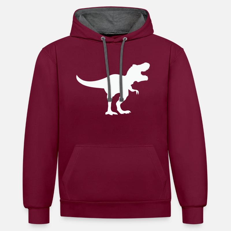 Dinosaure Trex - Sweat à capuche contrasté - bordeaux/anthracite