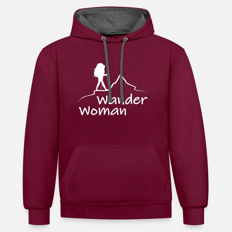 Wander Woman - Kontrast-Hoodie - Weinrot/Anthrazit