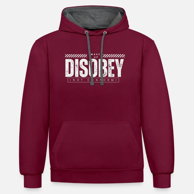 DÉSOBÉIR - ILS VIVENT - Sweat à capuche contrasté - bordeaux/anthracite
