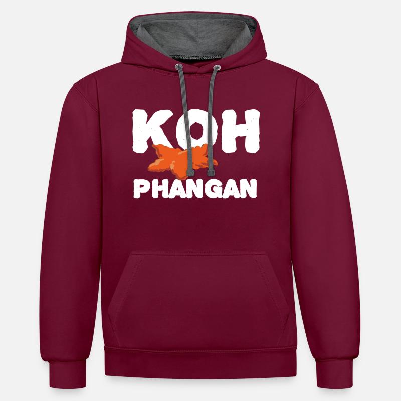 Texte de Koh Phangan - Sweat à capuche contrasté - bordeaux/anthracite