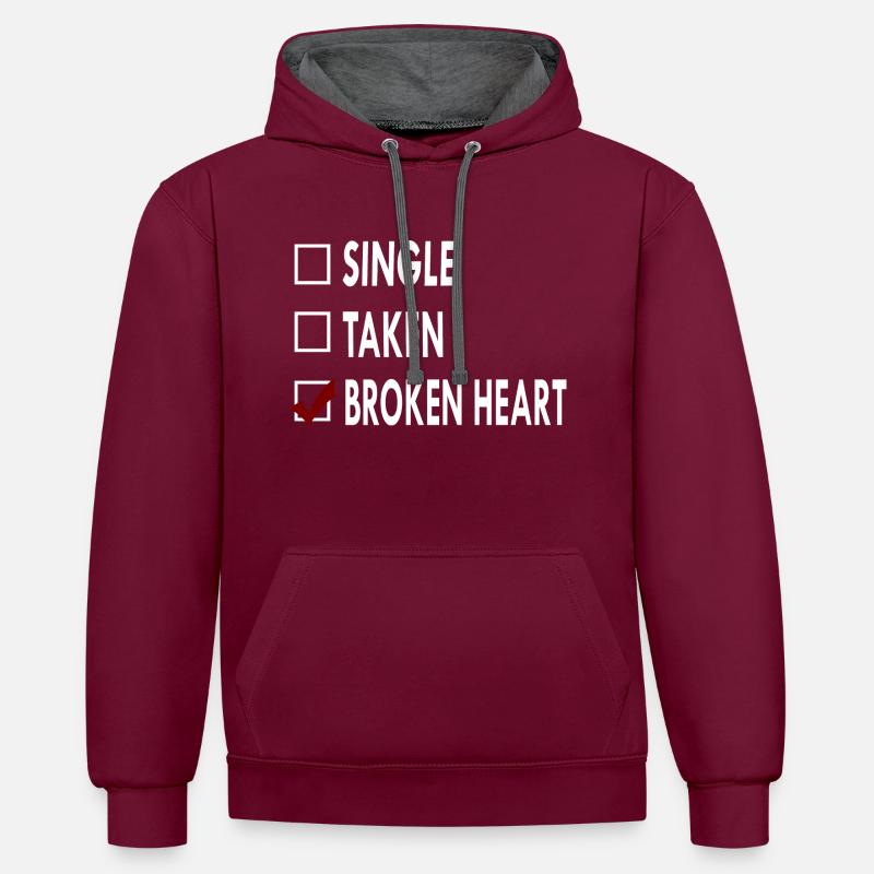 SINGLE BROKEN HEART - Sweat à capuche contrasté - bordeaux/anthracite
