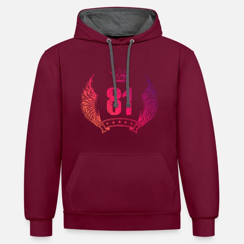 81 Couronne numérique - Sweat à capuche contrasté - bordeaux/anthracite