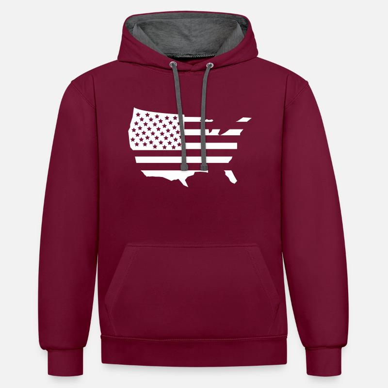 États-Unis Amérique 1 - Sweat à capuche contrasté - bordeaux/anthracite