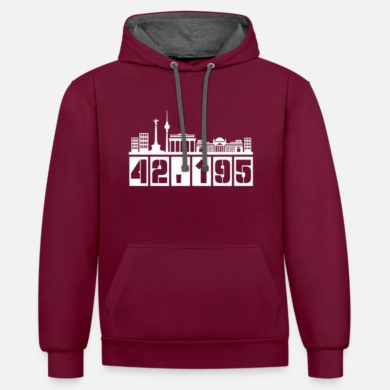 Marathon Skyline de Berlin 1 - Sweat à capuche contrasté - bordeaux/anthracite