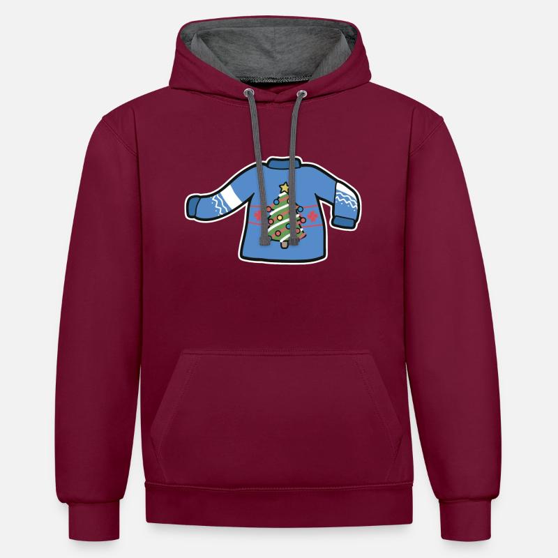 Pull de Noël - Sweat à capuche contrasté - bordeaux/anthracite