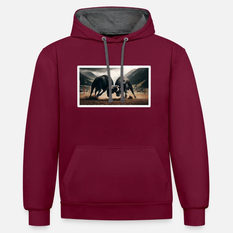 Taureaux d’Hérens - Sweat à capuche contrasté - bordeaux/anthracite
