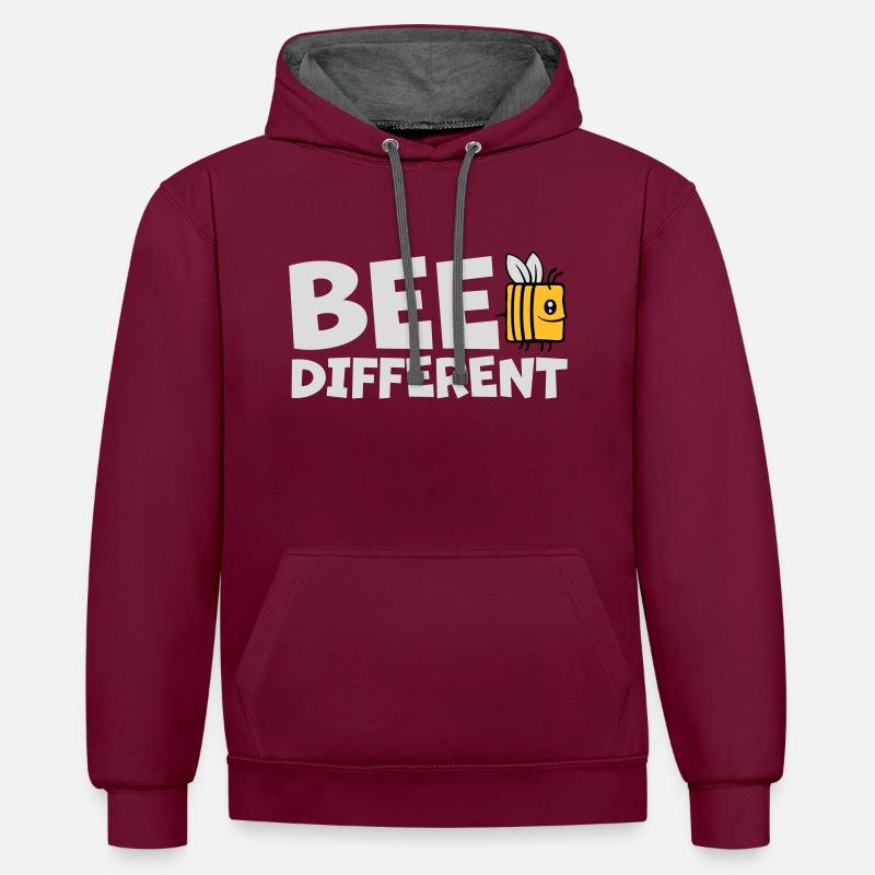 bee citation différente - Sweat à capuche contrasté - bordeaux/anthracite