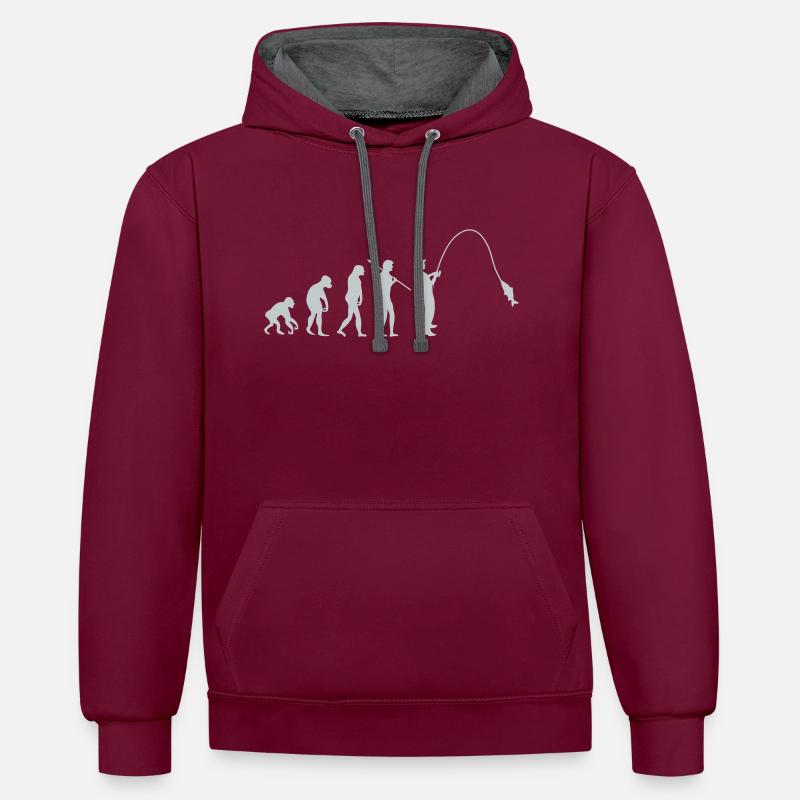 Évolution de la pêche - Sweat à capuche contrasté - bordeaux/anthracite