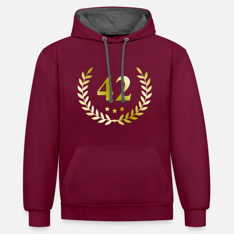 42 Couronne numérique - Sweat à capuche contrasté - bordeaux/anthracite