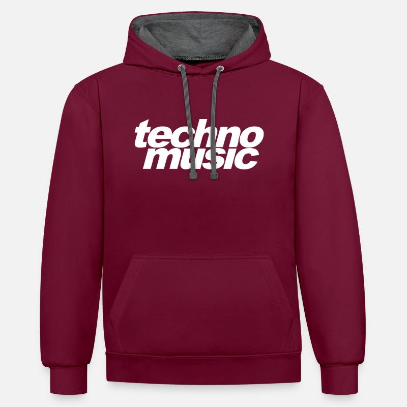 techno music cadeau - Sweat à capuche contrasté - bordeaux/anthracite