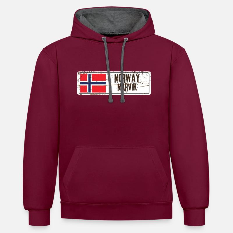 Narvik Norvège Drapeau - Sweat à capuche contrasté - bordeaux/anthracite