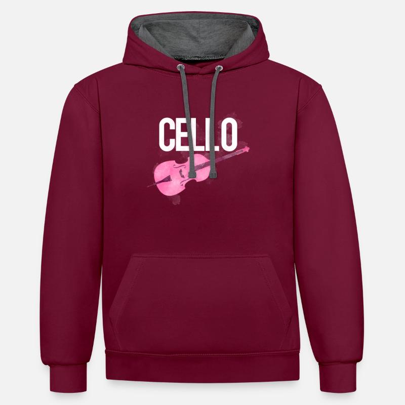 Fille de violoncelle rose - Sweat à capuche contrasté - bordeaux/anthracite