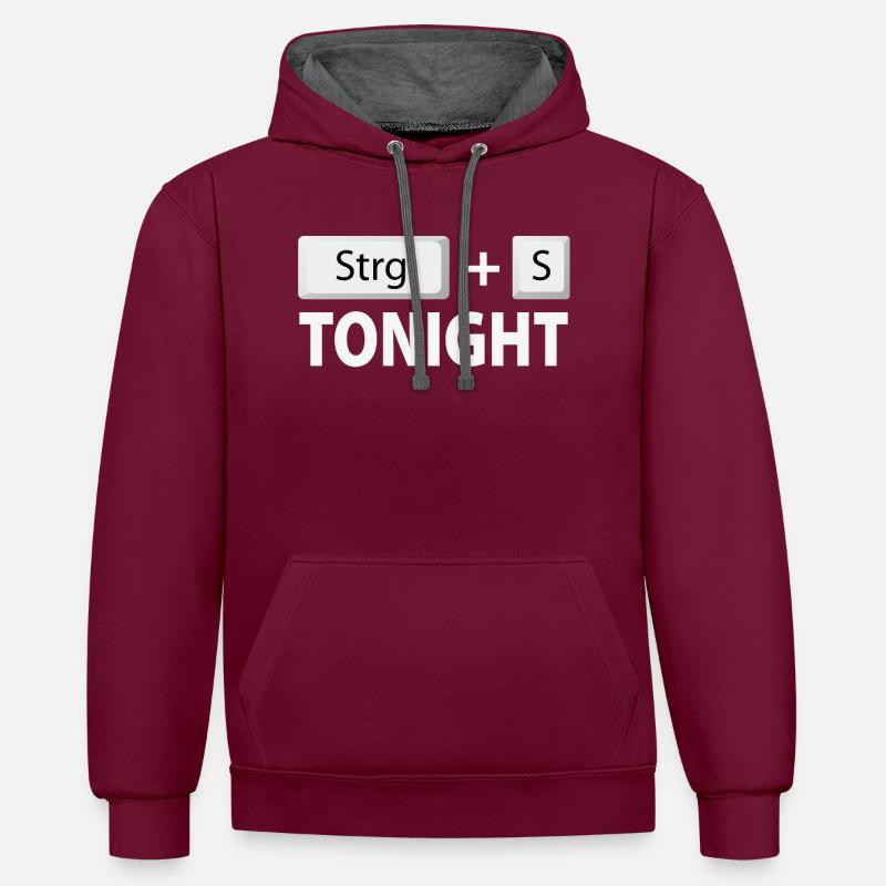 Save (Strg + S) tonight - Kontrast-Hoodie - Weinrot/Anthrazit