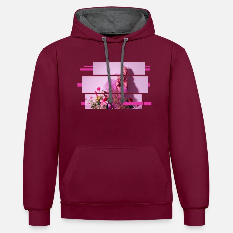 K-POP - Sweat à capuche contrasté - bordeaux/anthracite
