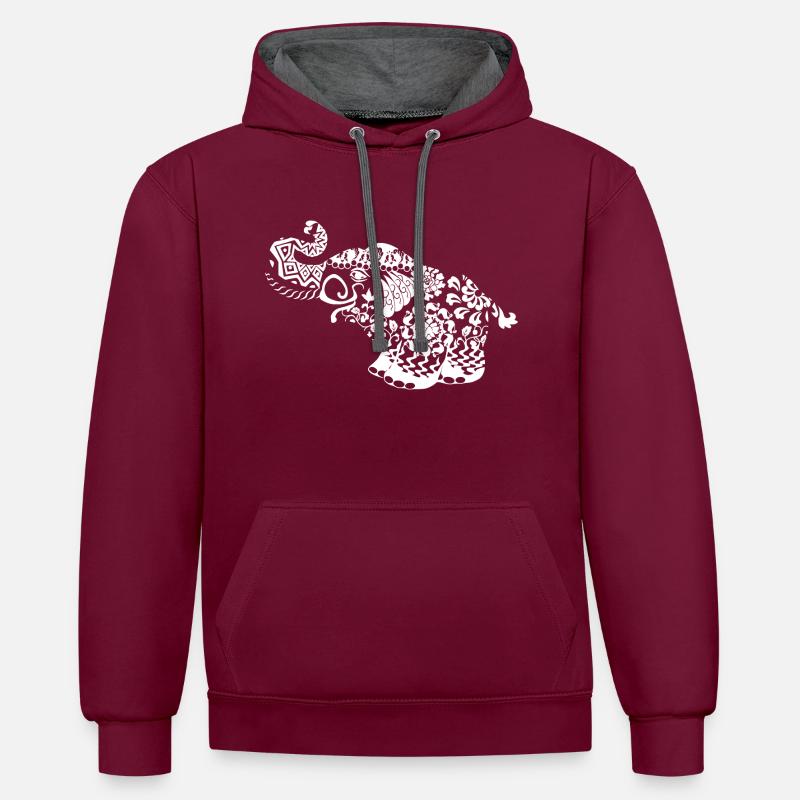 Elephant Blumenranken idée cadeau noir - Sweat à capuche contrasté - bordeaux/anthracite