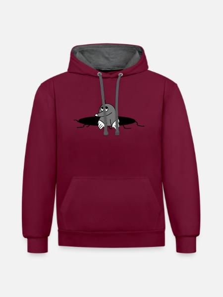funny mole - Contrast hoodie - burgundy/charcoal