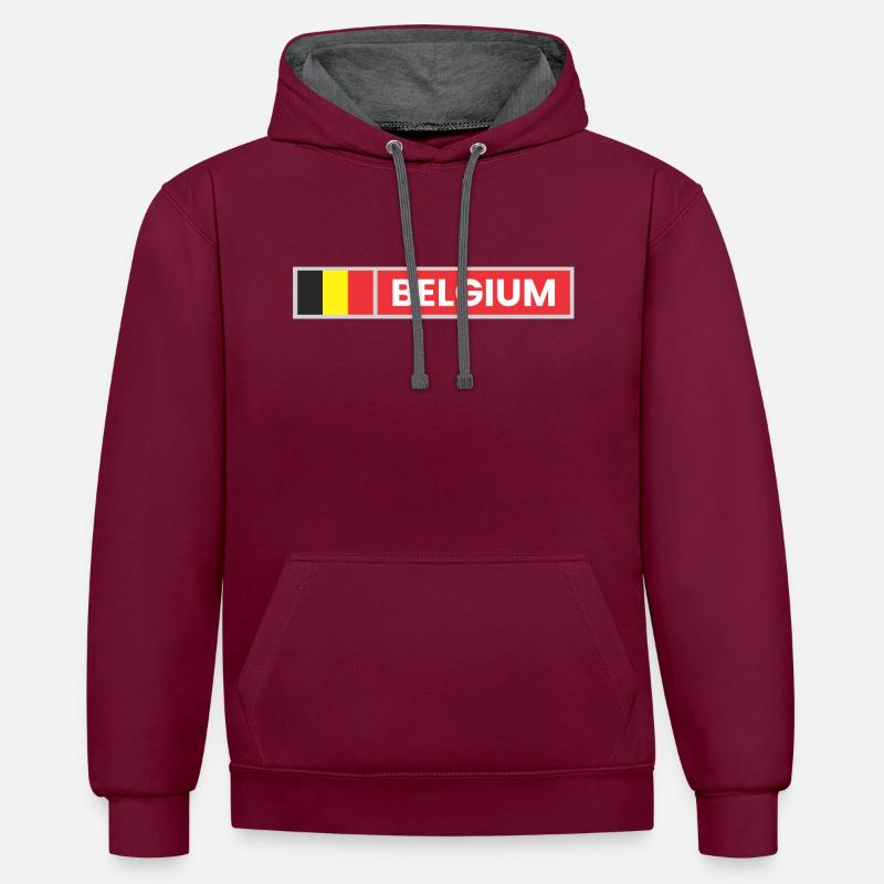 Drapeau de la Belgique - Sweat à capuche contrasté - bordeaux/anthracite