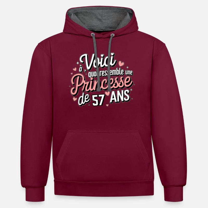 Princesse 57 Ans - Sweat à capuche contrasté - bordeaux/anthracite