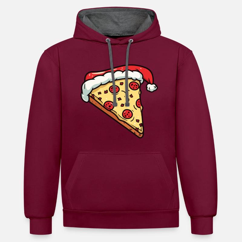 Pizza Noël Bande Dessinée - Sweat à capuche contrasté - bordeaux/anthracite