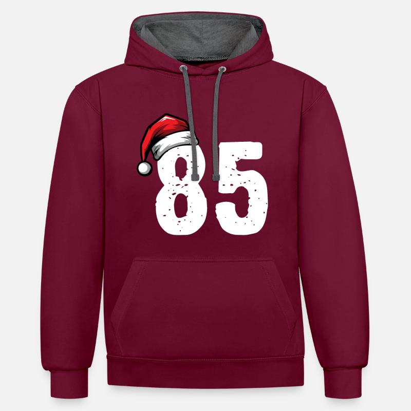 85 Numéro Noël - Sweat à capuche contrasté - bordeaux/anthracite