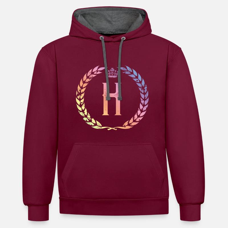 Couronne de lettres H - Sweat à capuche contrasté - bordeaux/anthracite