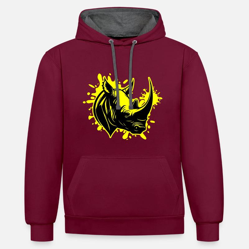 Tête d’animal de rhinocéros - Sweat à capuche contrasté - bordeaux/anthracite
