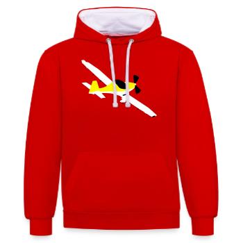 fk14 Flugzeug Pilot Flieger Ultraleichtflugzeug UL - Kontrast-Hoodie - Rot/Weiß - Vorne - Liana (172cm) & Jaron (178cm)