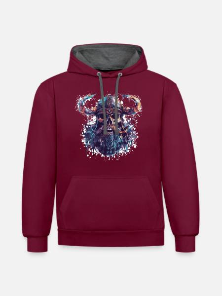 Viking Skull - Contrast hoodie - burgundy/charcoal