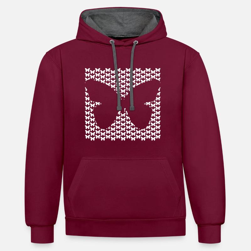 Beaucoup de papillons - Sweat à capuche contrasté - bordeaux/anthracite