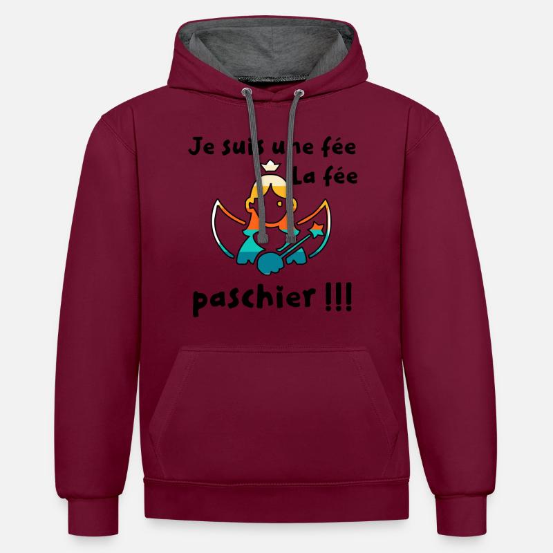 La fée pas chier - Sweat à capuche contrasté - bordeaux/anthracite