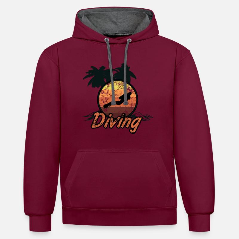 Diving Diver Diving Diving - Contrast hoodie - burgundy/charcoal