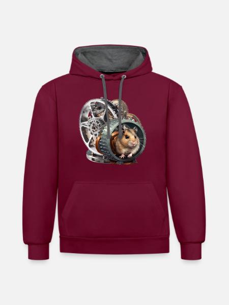 Hamster generates renewable energy - Contrast hoodie - burgundy/charcoal