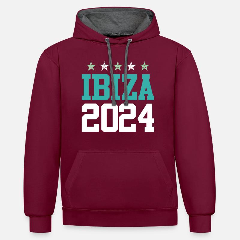 Visites à Ibiza 2024 - Sweat à capuche contrasté - bordeaux/anthracite