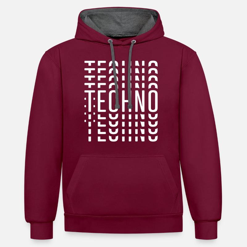 TECHNO - Sweat à capuche contrasté - bordeaux/anthracite