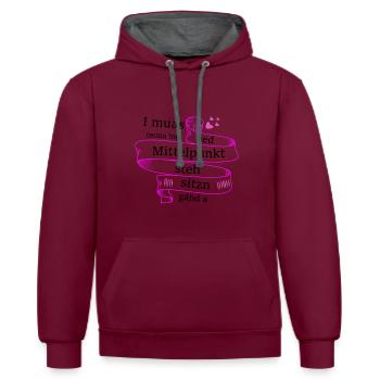 Im Mittelpunkt stehn - bayerischer Spruch - Kontrast-Hoodie - Weinrot/Anthrazit - Vorne - Anna (173cm) & Nico (186cm)