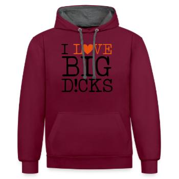 big dicks love - Contrast hoodie - burgundy/charcoal - Front - Anna (173cm) & Nico (186cm)